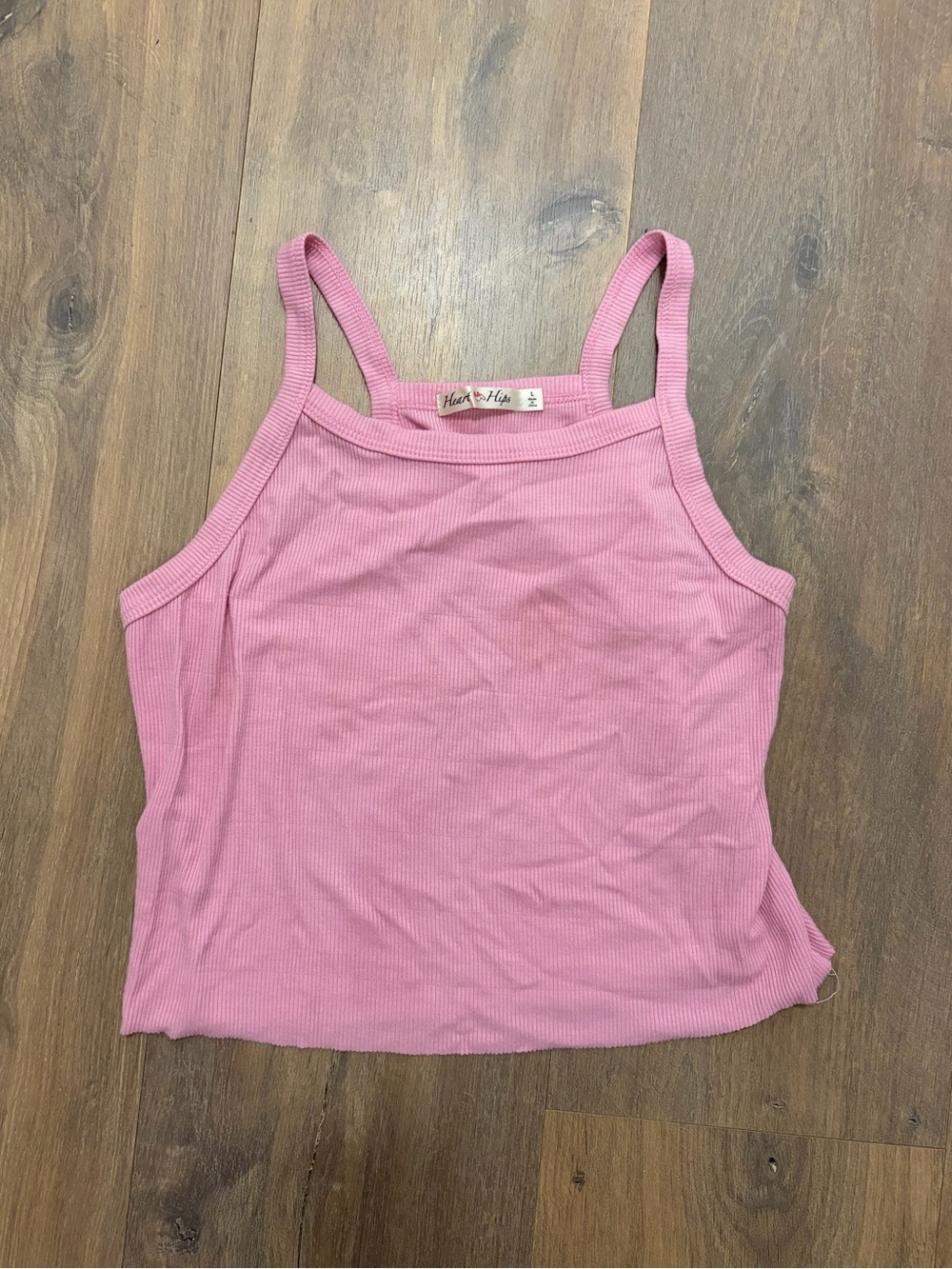 Pink Ribbed Crop Tank Size L (Fits Small)